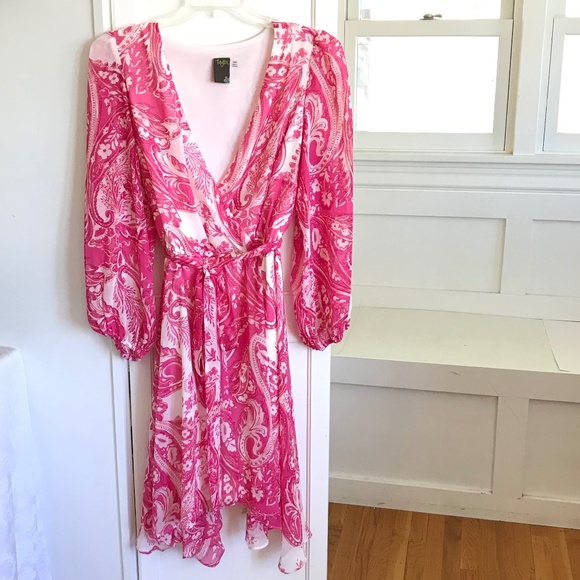 TAYLOR Floral Paisley Pink Midi Dress V Neck Faux Wrap Women’s Plus Size 16W - Picture 1 of 16